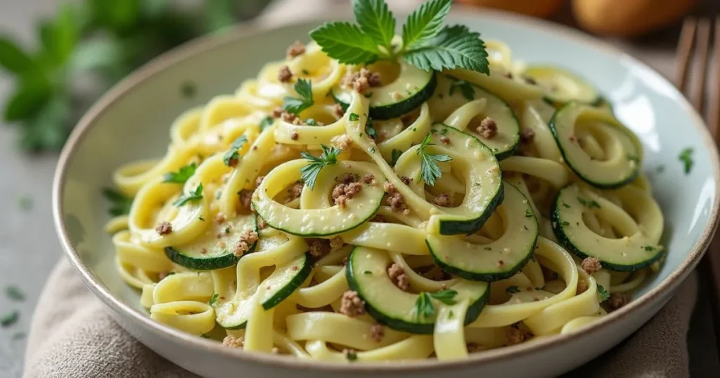 Creamy Zucchini Noodles with Cashew Sauce : Low Carb Vegan Recipes