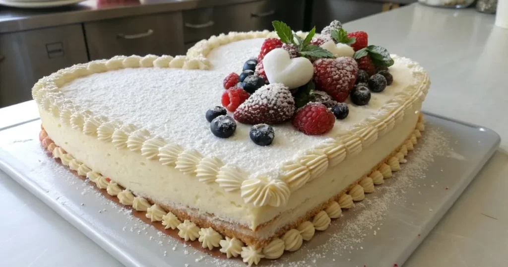 Beautiful heart shaped cake decorated for Valentine’s Day