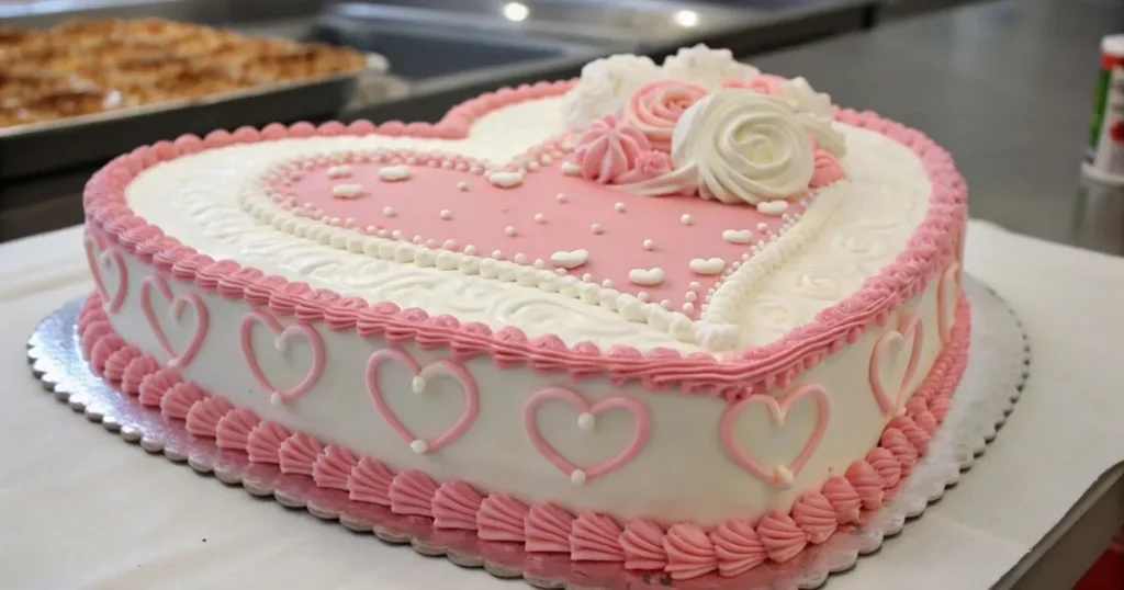 Heart shaped cake decorated with frosting and love-themed accents, perfect for romantic celebrations