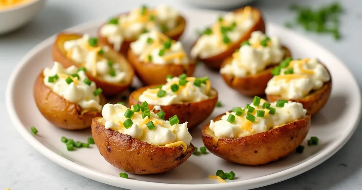 Cottage cheese recipe for air fryer baked potato skins with fresh herbs and cheese topping