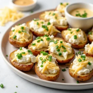 Magic of cottage cheese recipe for air fryer baked potato skins, showing golden crispy potato skins filled with creamy cottage cheese topping