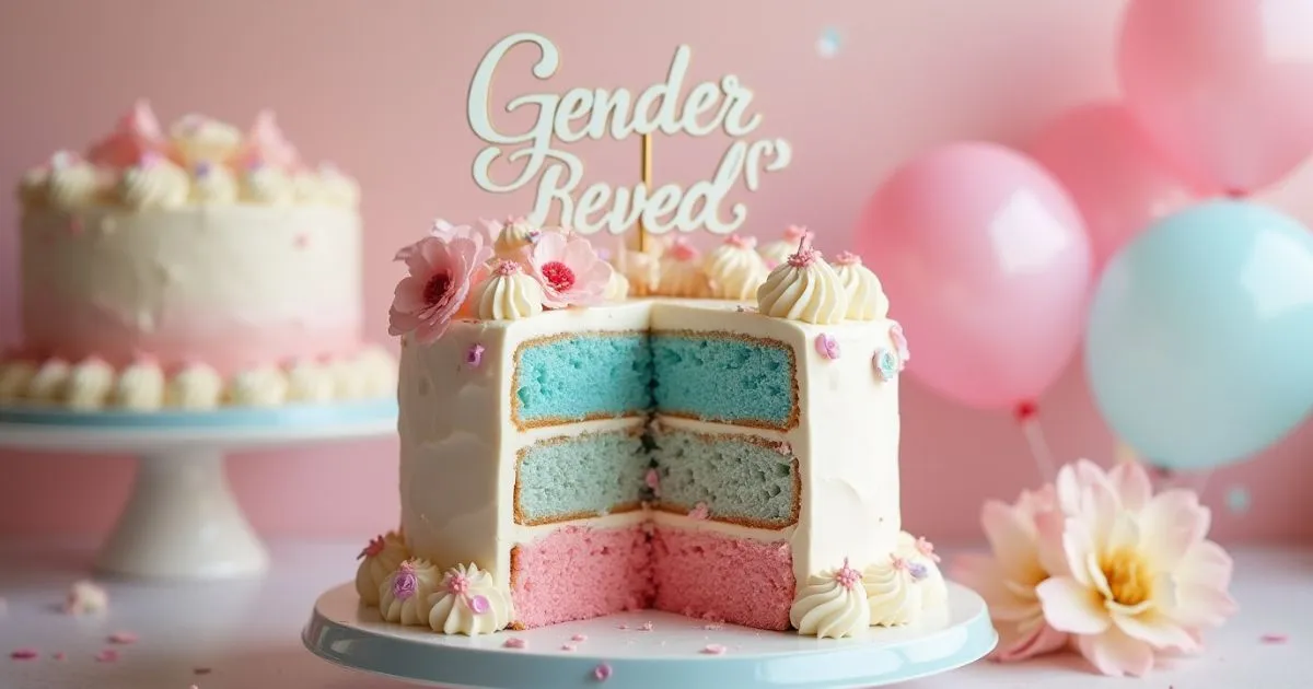 Delicious gender reveal cake with vibrant pink or blue filling revealed upon slicing.