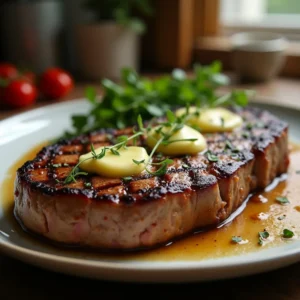 Air Fryer Chuck Roast Steak served with fresh herbs and garlic butter, offering a quick and comforting meal