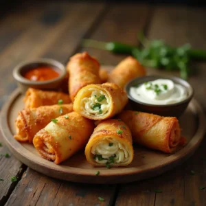 Easy-to-make crispy egg rolls filled with goat cheese and jalapeños, ready to enjoy