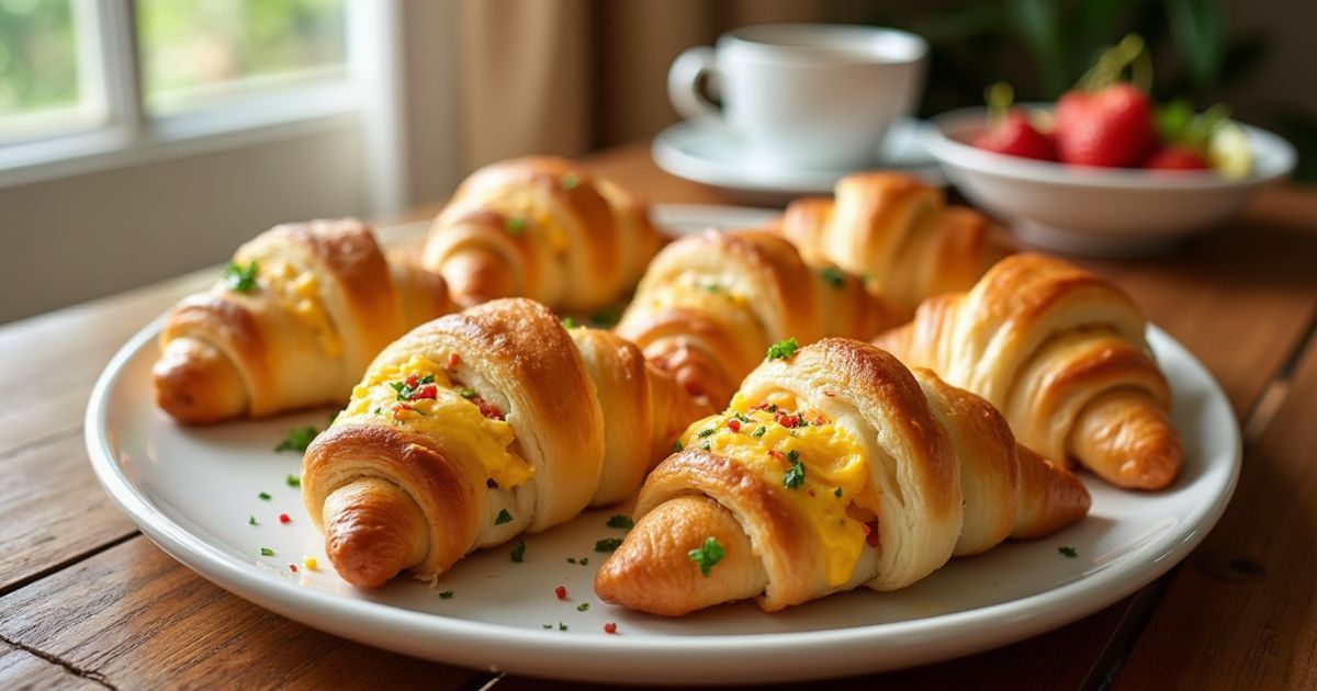 Alt text: "Freshly baked crescent rolls stuffed with eggs, cheese, and sausage, perfect for crescent roll breakfast recipes that everyone will love