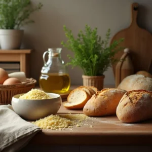 Creative hacks for using bread and crumbs in cooking, including bread crumbs stored in a jar and bread-based dishes