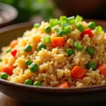 Anjappar Egg Fried Rice recipe with scrambled eggs, vegetables, and fragrant rice in a wok, garnished with green onions