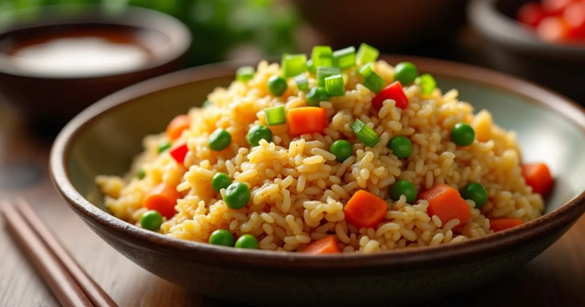 Anjappar Egg Fried Rice recipe with scrambled eggs, vegetables, and fragrant rice in a wok, garnished with green onions