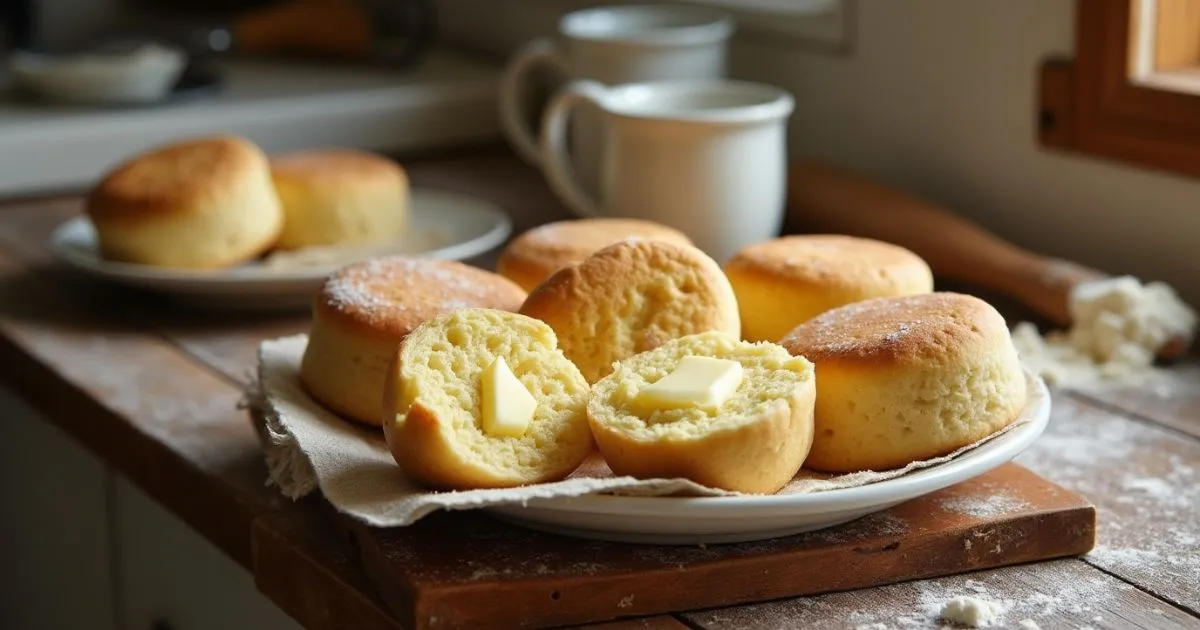 English muffin recipe with einkorn flour – freshly baked muffins, golden brown and fluffy, ready to enjoy