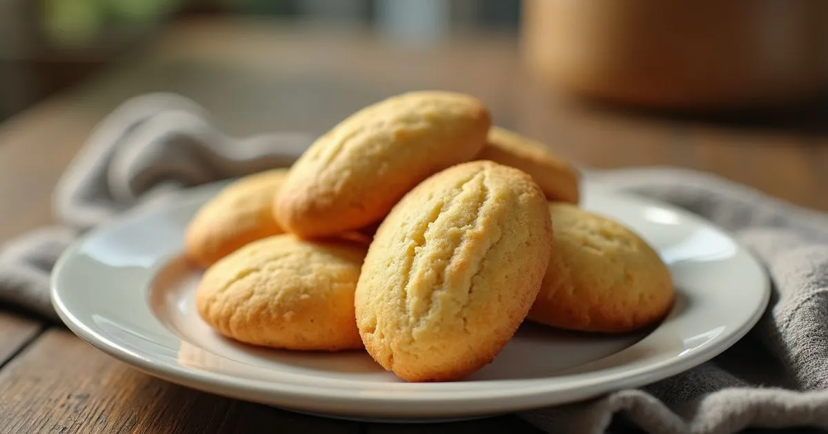 madeline cookies recipe using cream , arranged on a plate