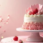 Valentine's Day cake recipes with decorated heart-shaped cake and fresh berries