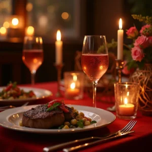 Creative and easy Valentine's Day dinner for two ideas with steak, pasta, and salad.