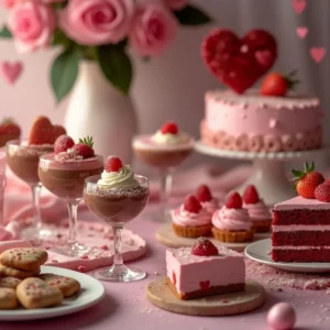 Assorted Valentine's Day dessert recipes including heart-shaped cookies, chocolate mousse, and strawberry tarts for a sweet celebration