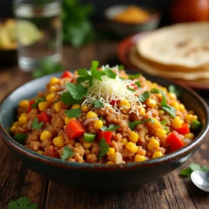 Delicious Ground Chicken Mexican Corn – Simple & Tasty dish served on a plate with cilantro and lime