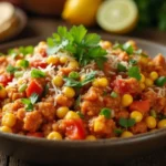 Ground Chicken Mexican Corn recipe with fresh ingredients in a skillet