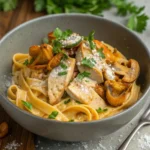 Sautéed Chicken of the Woods Mushroom in a skillet, golden brown with herbs and seasonings